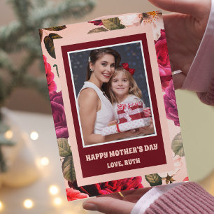 Tarjeta Vibrante Feliz Día de la Madre Rosas Rosadas Fot