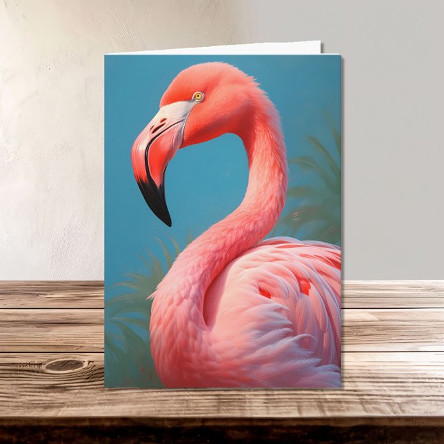 Tarjeta Vibrante flamenco rosa en un fondo azul cielo (Subido por el creador)