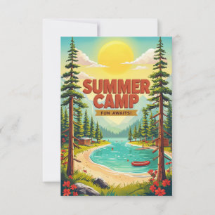 Tarjeta Vibrante Ilustracion de Aventura en el Campamento 