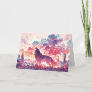 Tarjeta Vibrante lobo otoñal en el bosque