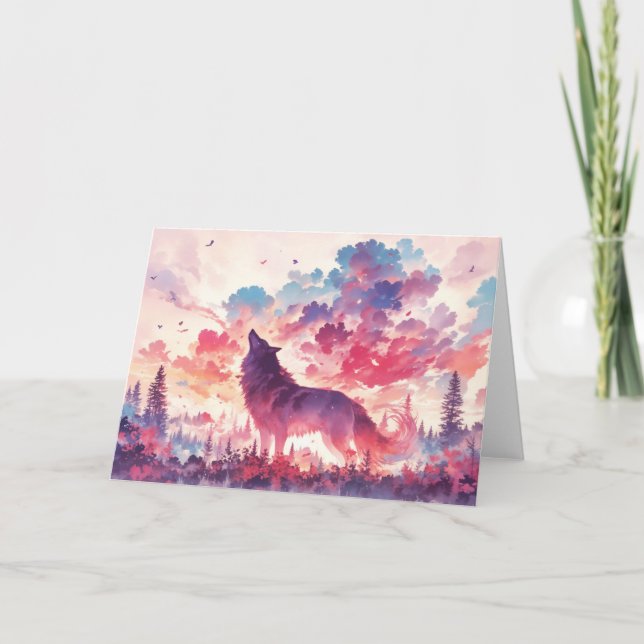 Tarjeta Vibrante lobo otoñal en el bosque (Anverso)