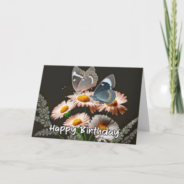 Tarjeta Vibrante mariposa descansando Feliz cumpleaños (Anverso)