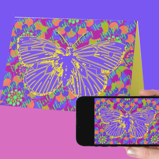 Tarjeta Vibrante mariposa y flores de la vieja mod cumplea (Subido por el creador)
