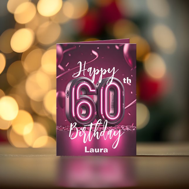 Tarjeta Vibrante Moda moderna Neon Pink 60 cumpleaños (Subido por el creador)