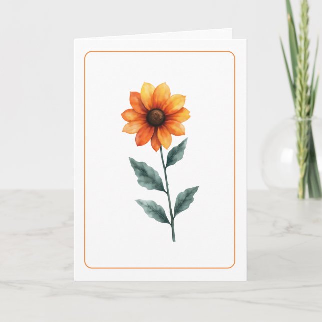 Tarjeta Vibrante Naranja Sunflower Blank Doble Saludo (Anverso)