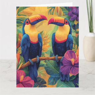 Tarjeta Vibrantes pinturas turcasAves tropicales en el par