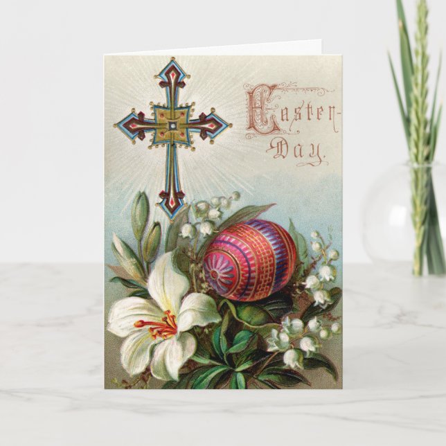 Tarjeta Victoria Easter - Cruz de Pascua y Huevo (Anverso)