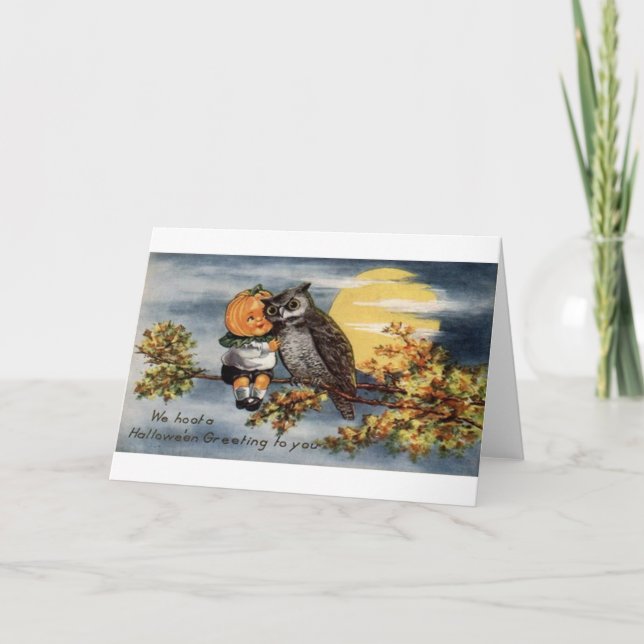 Tarjeta Victoria Jack-O-Lantern Y Owl Halloween (Anverso)