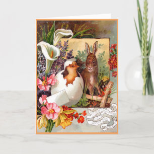 Tarjeta Victorian Easter Card - Bunny and Chick