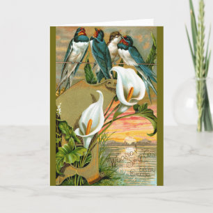Tarjeta Victorian Easter Card - Lilies and Swallows