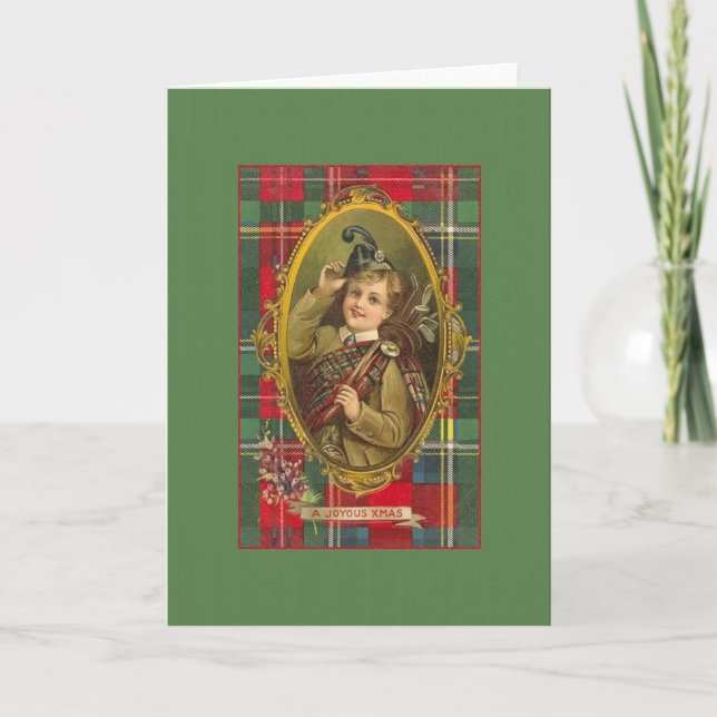 Tarjeta victoriana de Navidades escoceses de Bagpi (Anverso)