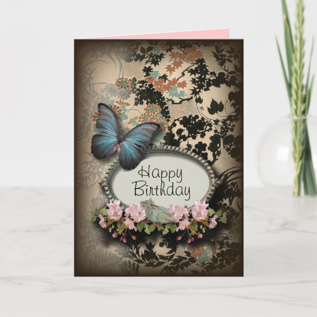Tarjeta victoriano de la mariposa floral de steampunk Ephe (Anverso)