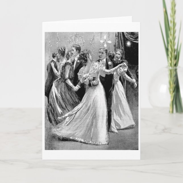 Tarjeta Victoriano Vintage - Bailando en el baile, (Anverso)