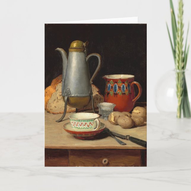 Tarjeta Vida, café y papas | Albert Anker (Anverso)