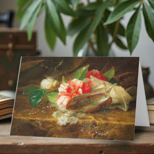 Tarjeta Vida con camellia, una concha y un encaje