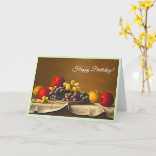 Tarjeta Vida fija, manzanas, uvas, fruta feliz cumpleaños