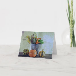 Tarjeta Vida residual del otoño con calabazas, flores