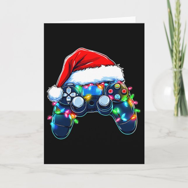 Tarjeta Video Game Controller Christmas Santa Hat Gamer Bo (Anverso)