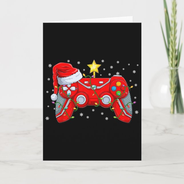 Tarjeta Video Game Controller Christmas Santa Hat Gamer Bo (Anverso)