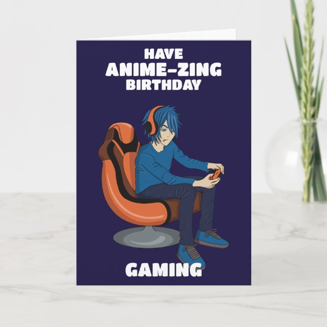 Tarjeta Videojuegos Anime Gamer Boy Birday Card (Anverso)