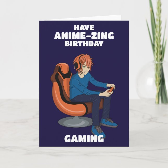 Tarjeta Videojuegos Anime Gamer Boy Cumpleaños (Anverso)