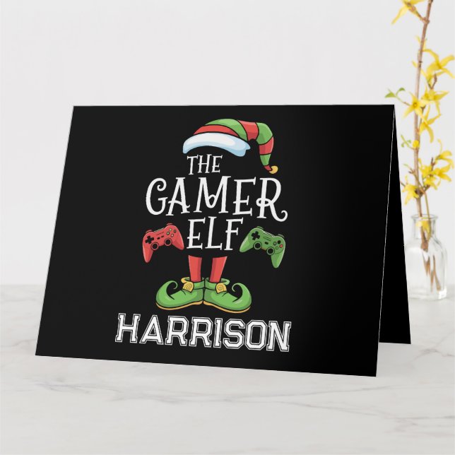 Tarjeta Videojuegos personalizados de Navidades elf de gam (flor amarilla)