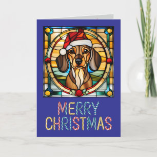 Tarjeta Vidriera de Navidad de Dachshund