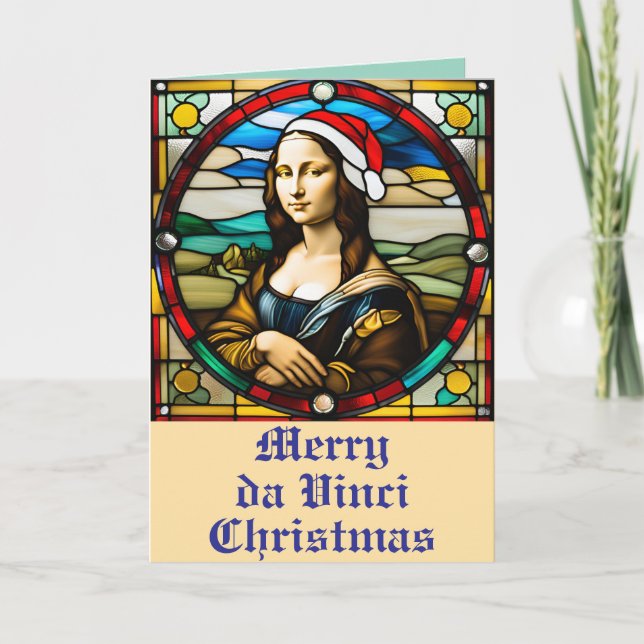 Tarjeta Vidriera de Navidad de la Mona Lisa (Anverso)
