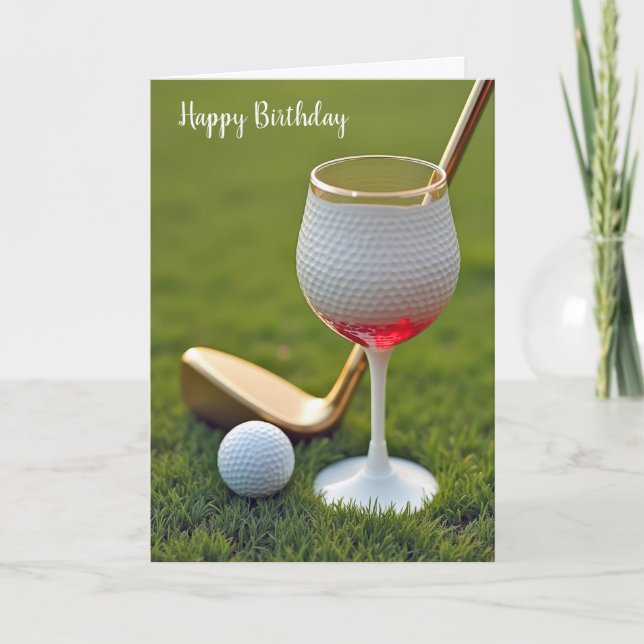 Tarjeta Vidrio de vino de la pelota de golf de cumpleaños  (Anverso)
