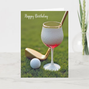 Tarjeta Vidrio de vino de la pelota de golf de cumpleaños 