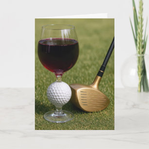 Tarjeta Vidrio de vino de la pelota de golf de cumpleaños 