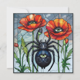 Tarjeta Vidrio emplomado Araña Amapola Flores Ojo que todo