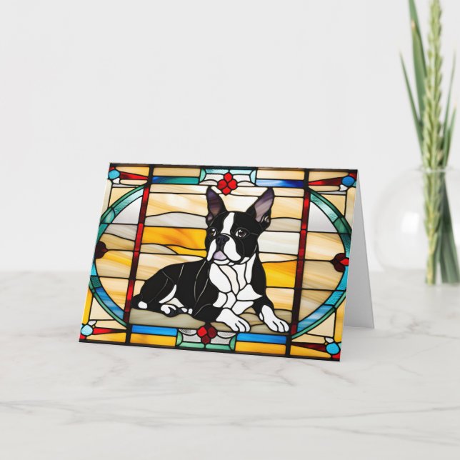 Tarjeta Vidrio emplomado de adorable Boston Terrier (Anverso)
