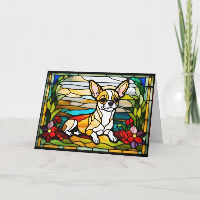 Tarjeta Vidrio emplomado de Chihuahua adorable (Anverso)