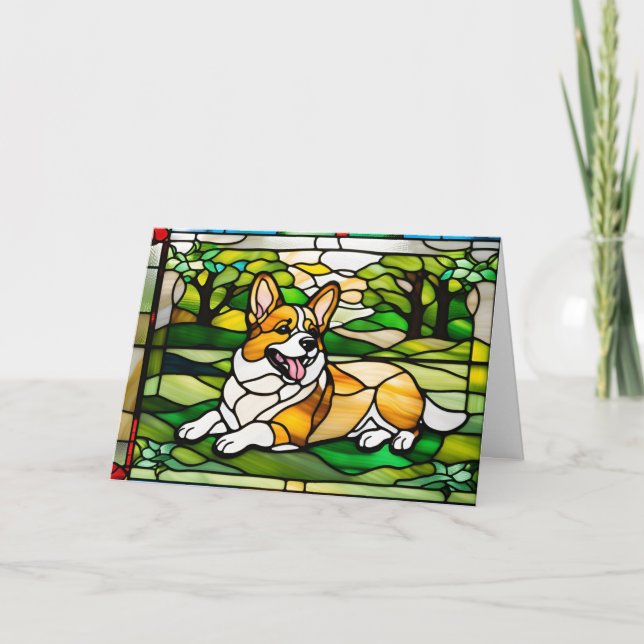 Tarjeta Vidrio emplomado de Corgi adorable (Anverso)