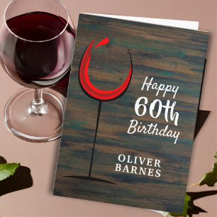 Tarjeta Vidrio Rojo de Madera Rústica 60 cumpleaños