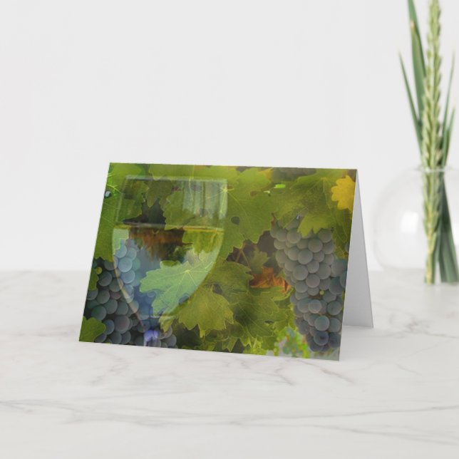 Tarjeta Vidrio y uvas ¡Feliz cumpleaños! (Anverso)