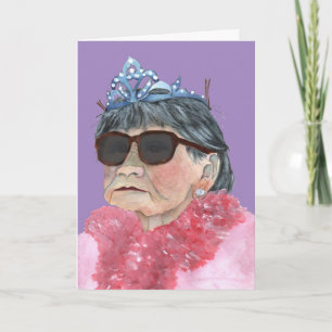 Tarjeta vidrios púrpuras de la princesa del cumpleaños
