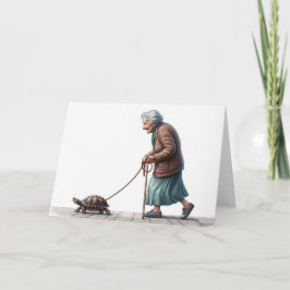 Tarjeta Vieja camina por una tortuga