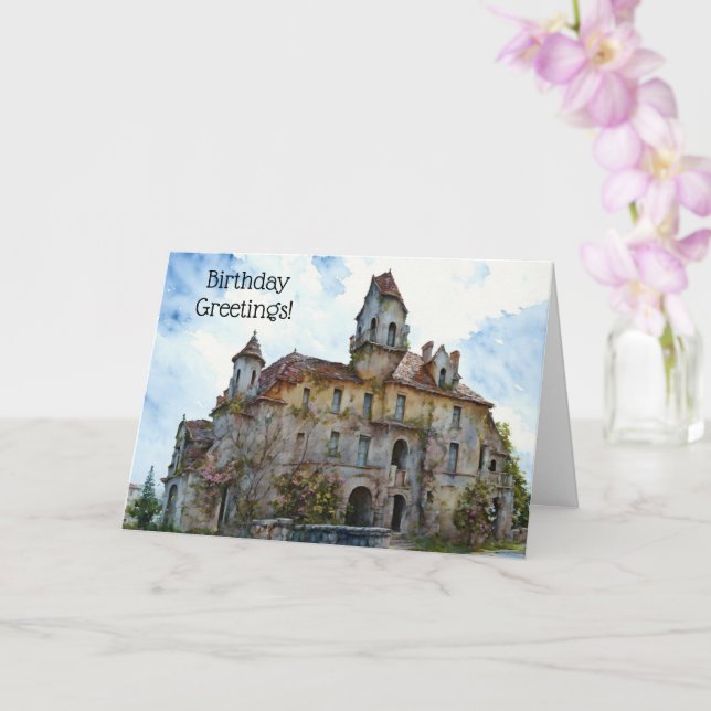 Tarjeta Vieja Casa de Castillo Manor Antiguo Cumpleaños (Orquídea)