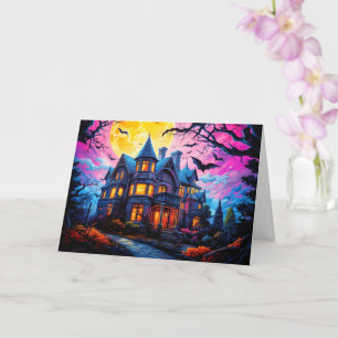 Tarjeta Vieja casa embrujada   Feliz Halloween