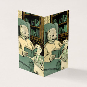 Tarjeta Vieja comadreja leyendo un libro a una joven comad