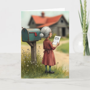 Tarjeta Vieja Dama con resultados de pruebas de ADN Cumple