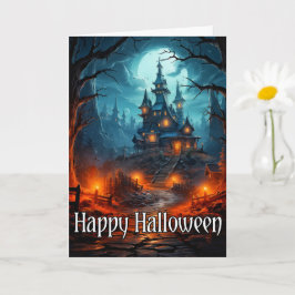 Tarjeta Vieja Mansión Spooky Feliz Halloween