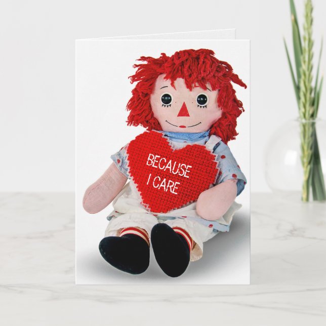 Tarjeta Vieja Muñeca Rag Pensando En Ti (Anverso)