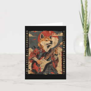 Tarjeta Vieja obra de arte japonesa Perro Samurai Jugando