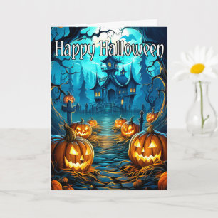 Tarjeta Vieja y lúgubre casa embrujada   Feliz Halloween