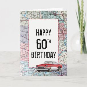 Tarjeta Viejo auto en hoja de ruta 60 cumpleaños