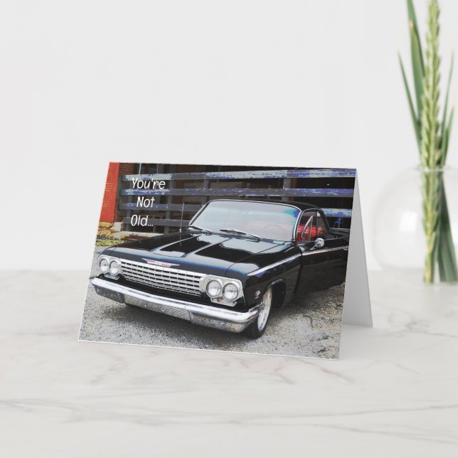 Tarjeta Viejo coche clásico Black Vintage Impala Fun Birda (Anverso)