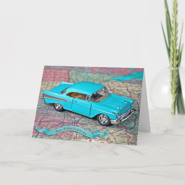 Tarjeta Viejo cumpleaños de coche en 1957 (Anverso)
